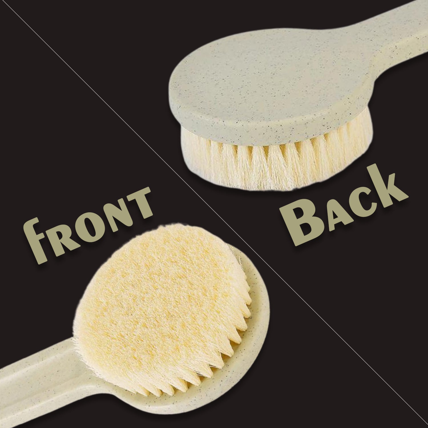 Long handle brush with soft bristles for exfoliating and massage. Long handle brush with soft bristles for exfoliating and massage.